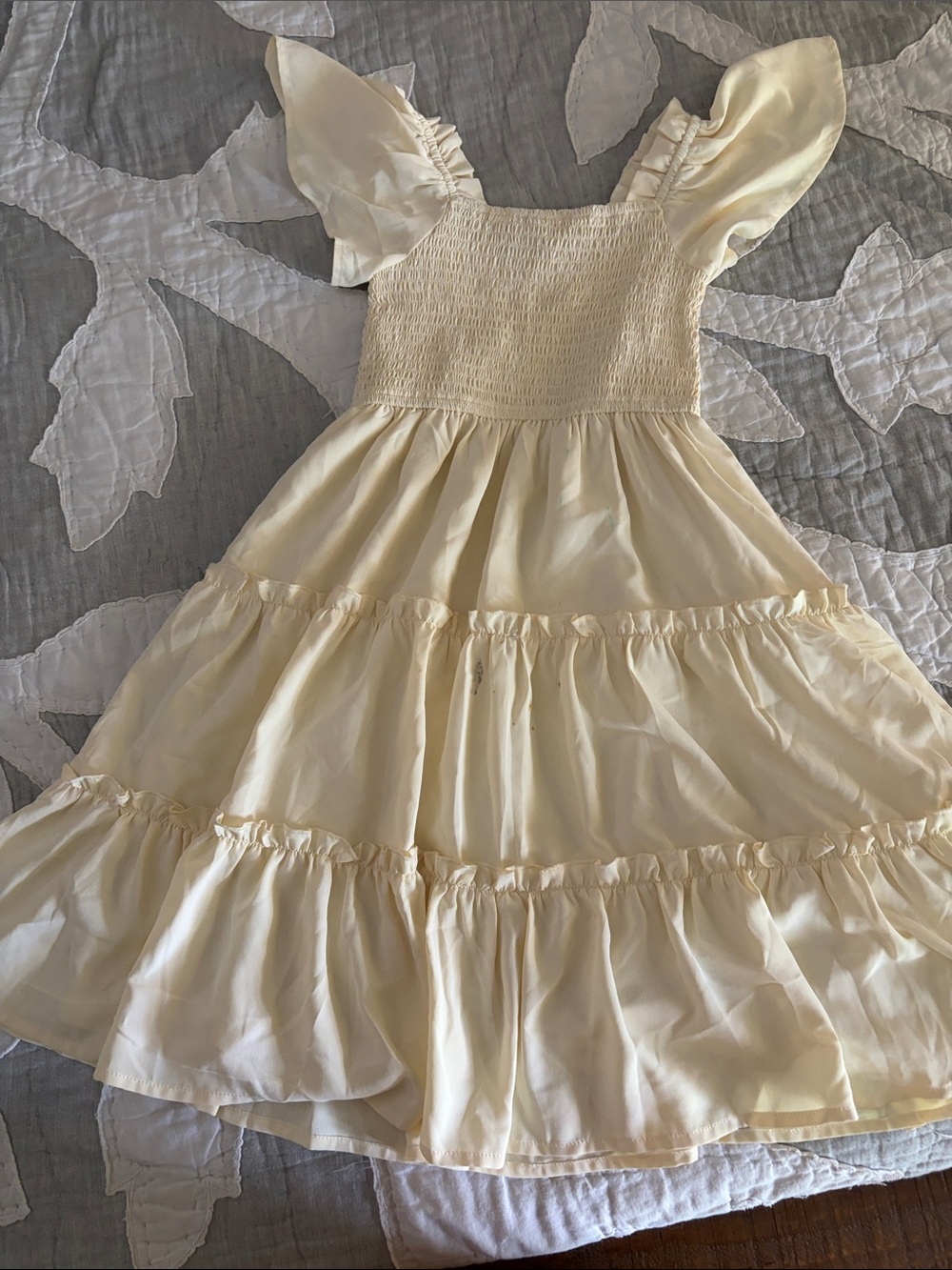 Ivy City Co Pale Yellow Tiered Flutter Sleeve Dress
